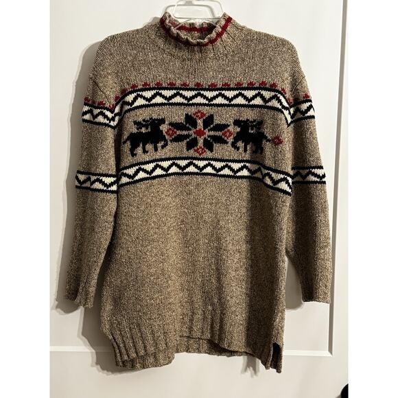 Vintage Eddie Bauer Sweater Snowflake Reindeer Cottage Cabin Wool Blend Sz M - Picture 1 of 11